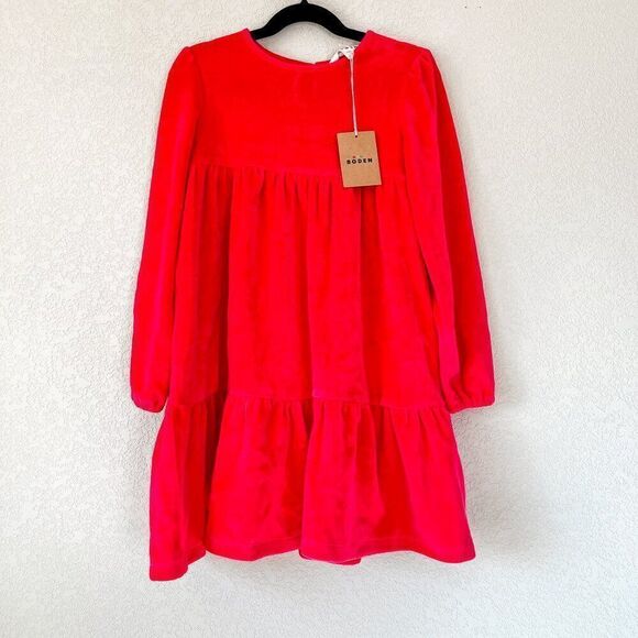 NWT! Mini Boden Long Sleeve Red Tiered Velour Dress Size 7-8Y - Picture 1 of 4
